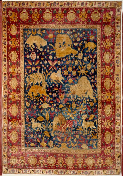イスラム美術。動物の装飾が施されたシルクラグ「ペイテル」。カシャーンで製作されたもの。16世紀 パリ、ルーヴル美術館 作： Islamic School