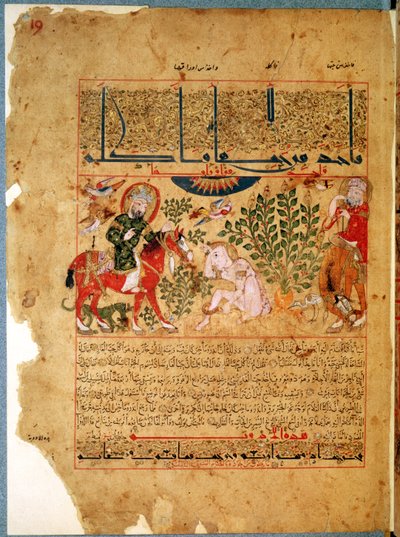 Ms. Arabe 2964 fol.19ガリエン帝国後のTheriacの治療から、ヘビに噛まれた兄を治癒するAnoromachus医師、1217年 作： Islamic School