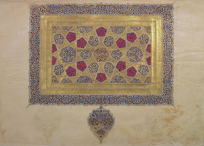 14世紀初頭のIl-Khanid時代のMohammad ebn Aibakによって照らされたコーラン写本のページ 作： Islamic School