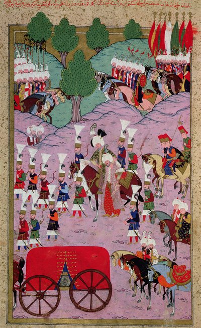 TSM H.1524 &39;Hunername&39;：The Army of the Suleyman the Magnificent（1494-1566）ヨーロッパに向けて出発、ロックマンの「Book of Excellence」から、1588 作： Islamic School