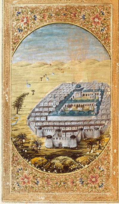 イスラム教の巡礼地であるメッカ（ラ・メーク）とサウジアラビアのアラファト山（アラファ）の平原の風景。クルアーンからの抜粋 作： Islamic School