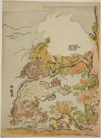 中国のライオンと牡丹 作： Isoda Koryusai