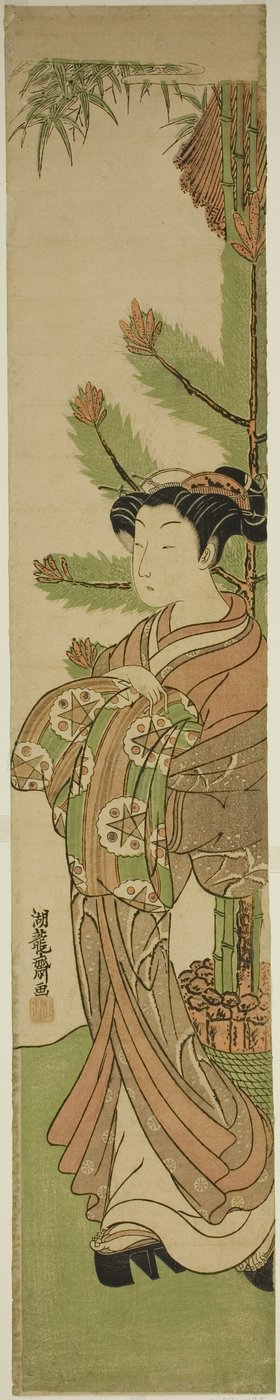 松竹の正月飾りの前の花魁 作： Is田流彩