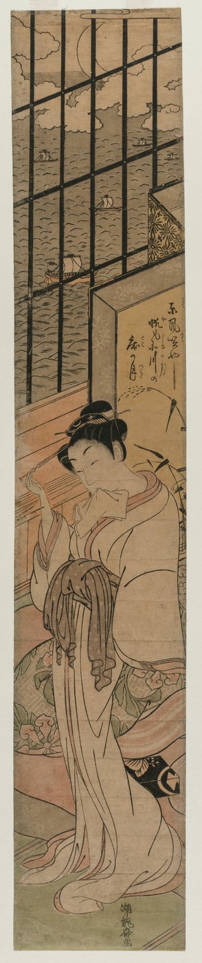 江戸湾を望む部屋の遊女 作： Isoda Koryusai