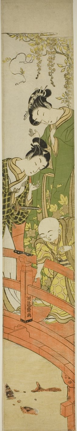 亀戸で鯉に餌やり 作： Isoda Koryusai