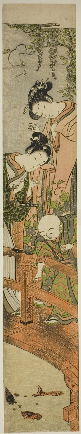亀戸で鯉に餌やり 作： Isoda Koryusai