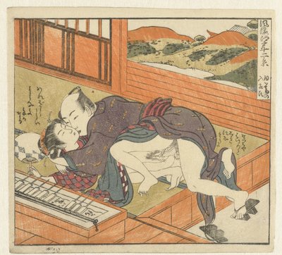 男に圧倒される若い女性 江戸十二景（連載タイトル） 風流江戸十二景 作： Isoda Koryusai