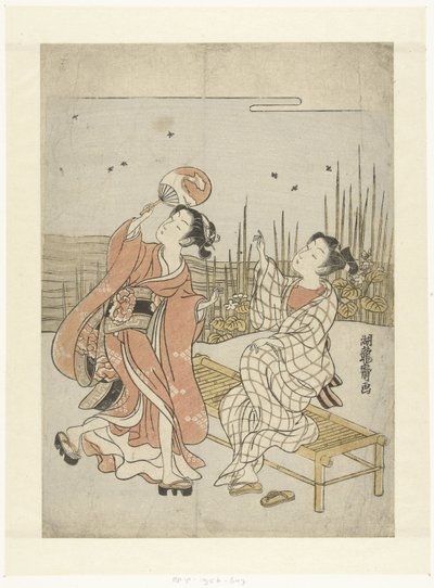 ホタルを見ている若い男女 作： Isoda Koryusai