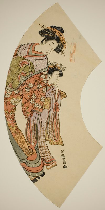 「東扇」シリーズより、扇屋の遊女花扇とその従者 作： Isoda Koryusai