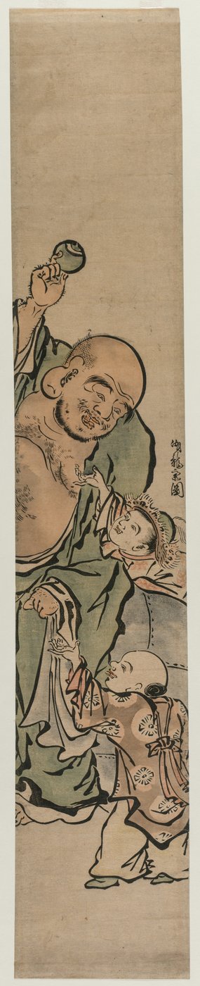 宝石を布袋に懇願する2人の子供c。 1770年代。 作： Isoda Koryusai