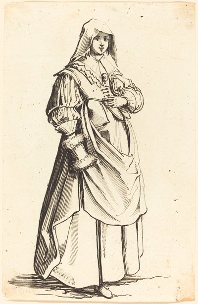 マフ付きブルジョア、右向き 作： Israel Henriet after Jacques Callot