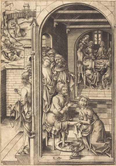 使徒たちの足を洗うキリスト、c。 1480年。 作： Israhel van Meckenem