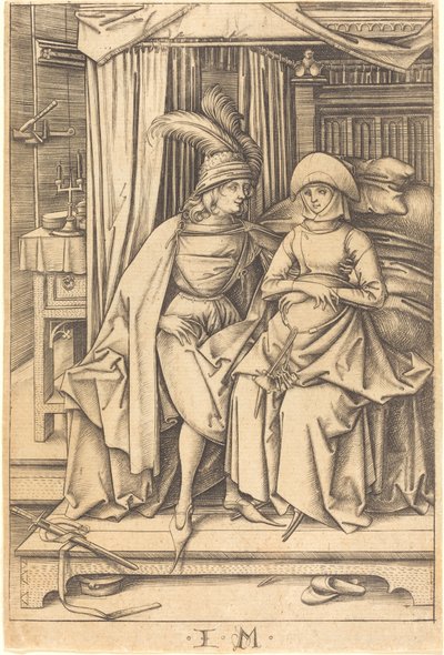 ベッドに座る夫婦、c. 14951503。 作： Israhel van Meckenem