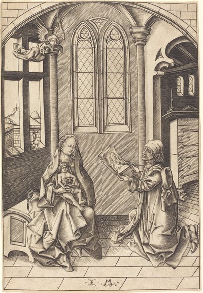 聖母の肖像画を描く聖ルカ 作： Israhel van Meckenem