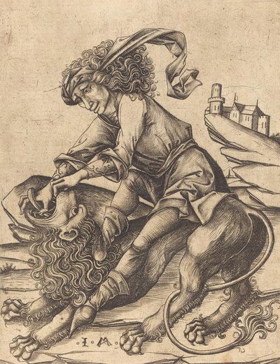 サムソンとライオン、c。 1475年。 作： Israhel van Meckenem