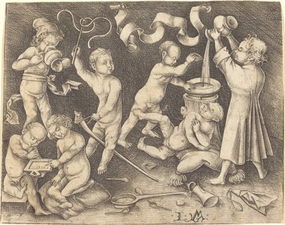 遊んでいる7人の子供、c。 1490年。 作： Israhel van Meckenem