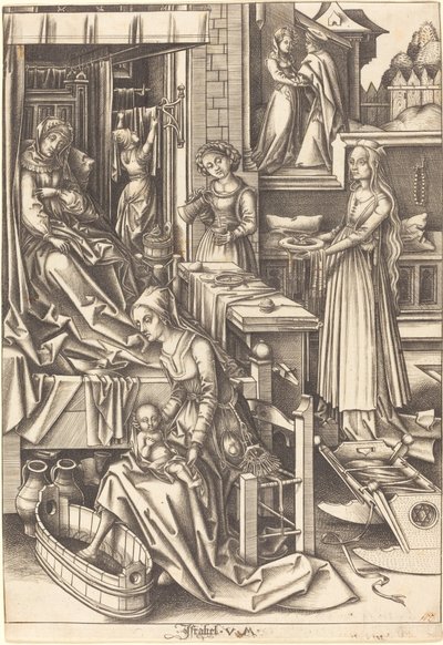聖母の誕生、c。 14901500。 作： Israhel van Meckenem