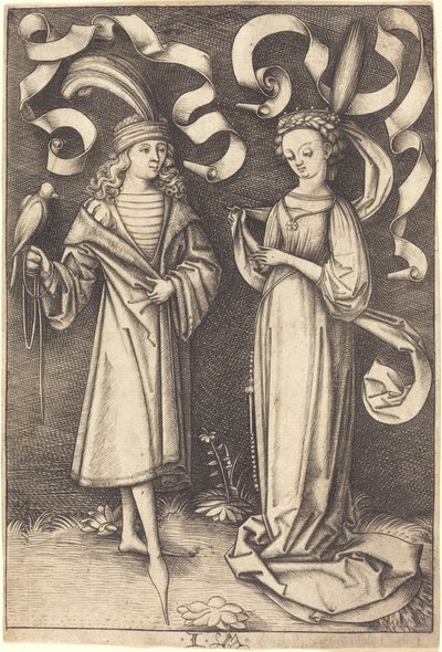 ファルコナーと貴婦人、c。 14951503。 作： Israhel van Meckenem