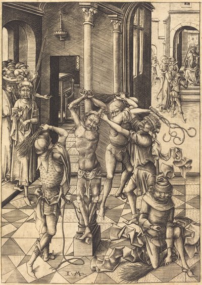 鞭打ち、c。 1480年。 作： Israhel van Meckenem