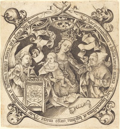 時計を持ったマドンナ、c。 1490年。 作： Israhel van Meckenem