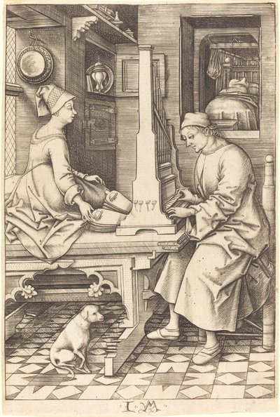 オルガン奏者とその妻、c。 14951503。 作： Israhel van Meckenem