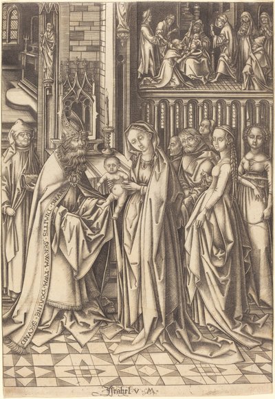 寺院でのプレゼンテーション、c。 14901500。 作： Israhel van Meckenem