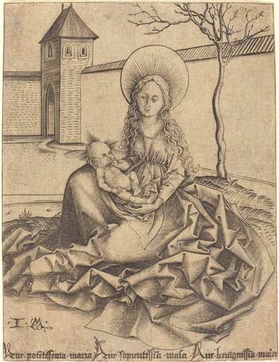 中庭の聖母子 作： Israhel van Meckenem after Martin Schongauer