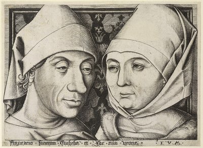 妻アイダとの自画像c。 1490 作： Israhel van Meckenem the younger