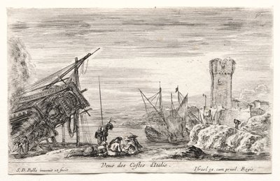 港の眺め: イタリアの海岸の眺め 作： Israël Henriet
