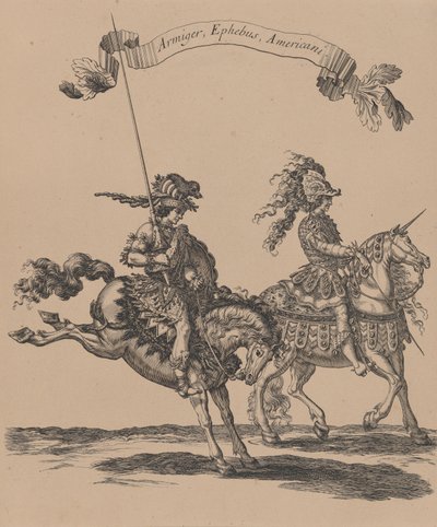 Armiger、Ephebus、Americani、「Courses de Testes et de Bagues Faittes par Roy et pa...」、1662-70 より。 作： Israël Silvestre