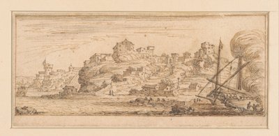 右側に改装中の船がある海岸の景色 海辺の風景を描いた版画シリーズのデザイン（シリーズ名） 作： Israël Silvestre