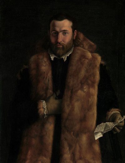 毛皮で縁取られたコートを着た男の肖像 1540年。 作： Italian