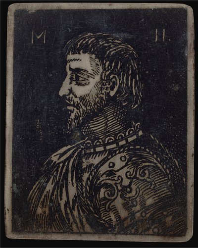 華麗な胸当てを左に向けたひげを生やした男の胸像 作： Italian 16th Century