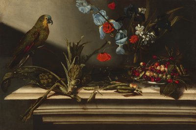 アーティチョークとオウムのある静物 作： Italian 17th Century
