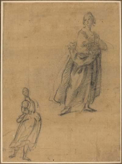 立っている女性の 2 つの研究 作： Italian 17th Century