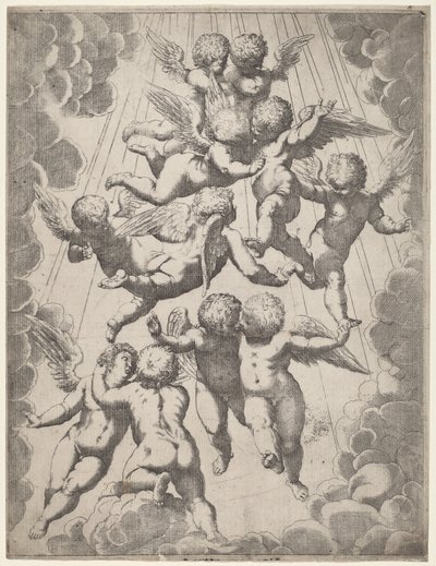 栄光の天使のグループ 作： Italian 17th Century, after Guido Reni, after Luca Cambiaso