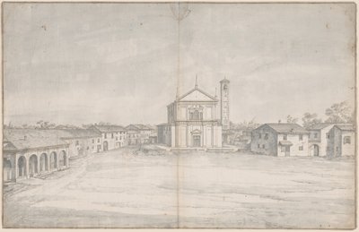 教会のある町の中心 作： Italian 18th Century