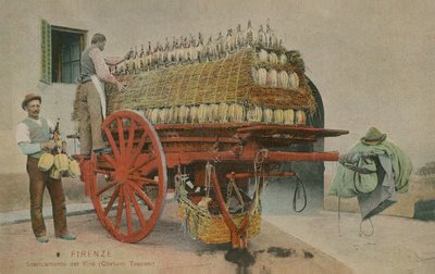 カート、フィレンツェにワインのボトルをロードします。 1913年に送られたはがき。 作： Italian Photographer