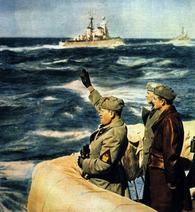 ムッソリーニのリビア旅行。ドゥーチェ、イタリア艦隊を見直す。1926.カラフルな写真。 作： Italian Photographer