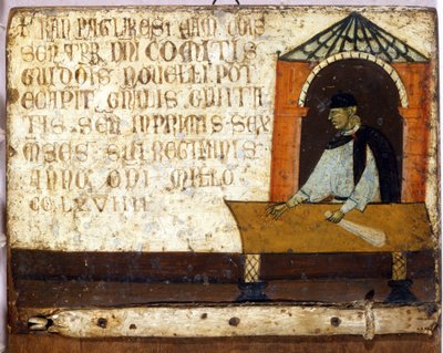 税金の支払いを表すカメルリンガル。1270年のBiccherna（シエナ市の会計簿の表紙）。国立公文書館-シエナ市ビッチャーナ会計簿博物館（Museo delle Tavolette de Biccherna）。 作： Italian School