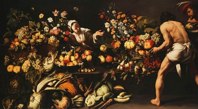 野菜・花・果物を揃えたラーダー 作： Italian School