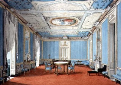ネオクラシカルなネオポリタン・パラッツォの内装 1830年頃 （紙にガッシュと水彩画） 作： Italian School