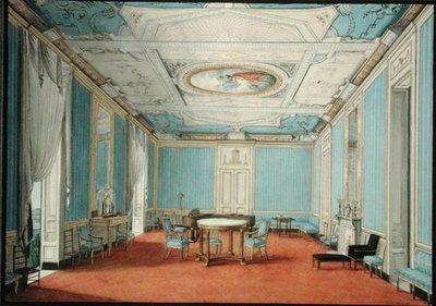 ナポリのネオクラシカルな宮殿の内部 1830年頃（紙にグワッシュと水彩で金を盛り上げたもの） 作： Italian School