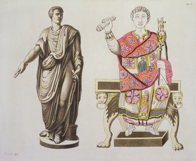 ローマ上院議員と役人、コスチュームデイロマーニ、1805年頃20世紀（アクアチント） 作： Italian School