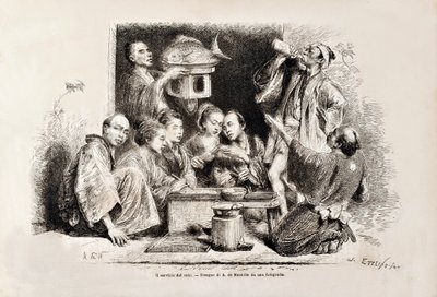 1869年のトゥールデュモンドのイタリア語版の小さなパーティーの酒 作： Italian School