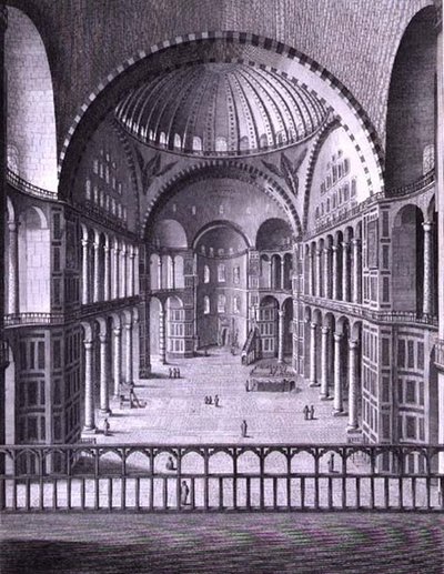 1786年に撮影されたコンスタンティノープルのサンタ・ソフィア・モスク内部の眺め、ドメニコ・プロンティ(fl.1788-1815)による1788年(エングレーヴィング) 作： Italian School