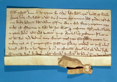 1218年、グアロ枢機卿、教皇使節によって書かれたグロスターのヘンリー3世（1207-72）の油そそぎに対する正式な抗議 作： Italian School