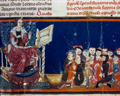 師匠と弟子 フィレンツェ派の細密画（Ser Zucchero Bencivenniの「Pater noster」の版（MS.II.VI 16）より） 14世紀初頭 フィレンツェ、国立図書館 作： Italian School