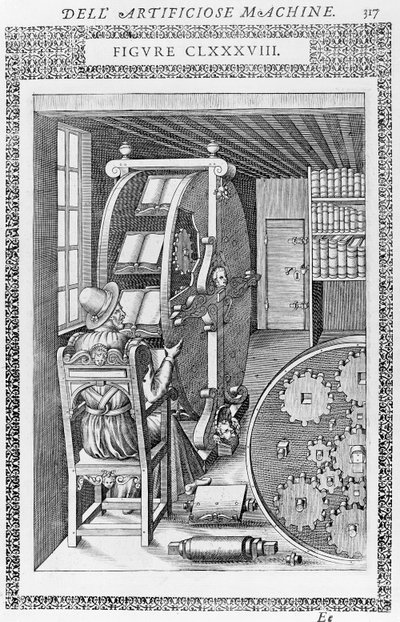 書籍「Le diverse et artificiose machine」の1ページ。 作： Italian School