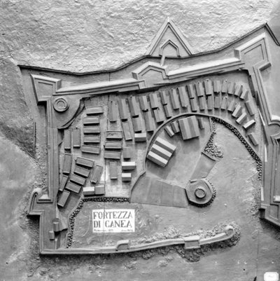1608年のクレア島、カネア要塞のレリーフマップ 作： Italian School